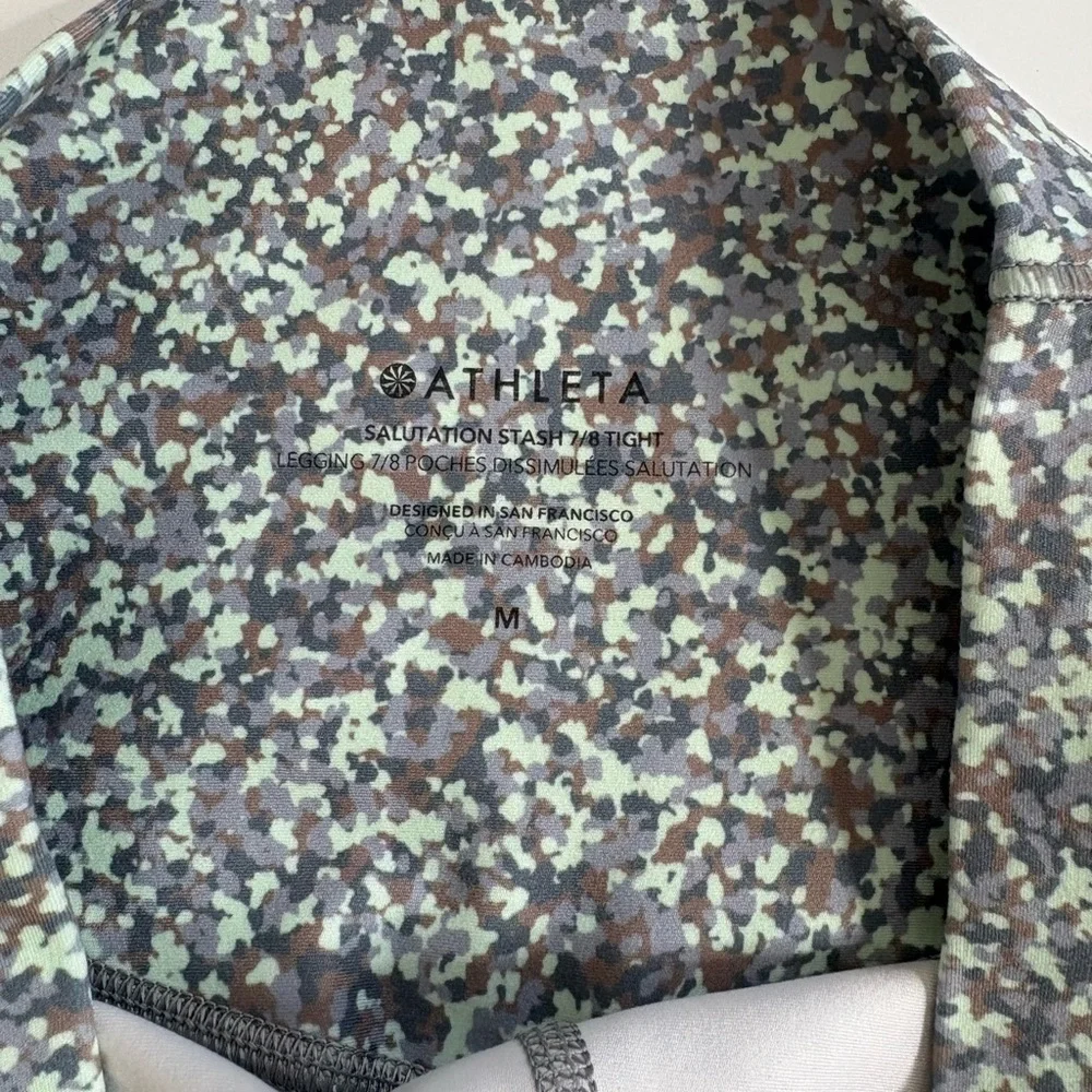 Athleta Salutation Stash 7/8 Tight Leggings Size Medium Green Brown Print